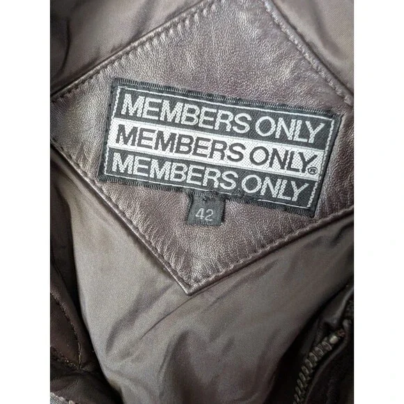 Vintage Members Only Leather Bomber Jacket Mens 42 Brown Brick Motorcycle Zip